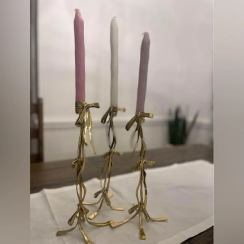 Anthropologie  1/ Bow Candlestick  Gold  Candleholder 12”Tall